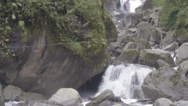 amazing tall waterfall in the forest