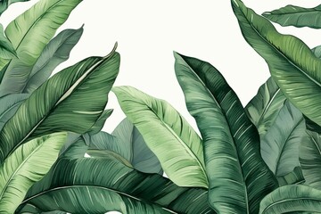 Background with banana leaves in watercolor style. Generative AI