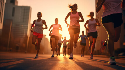 Energetic Young Athletes Running in the Morning Light