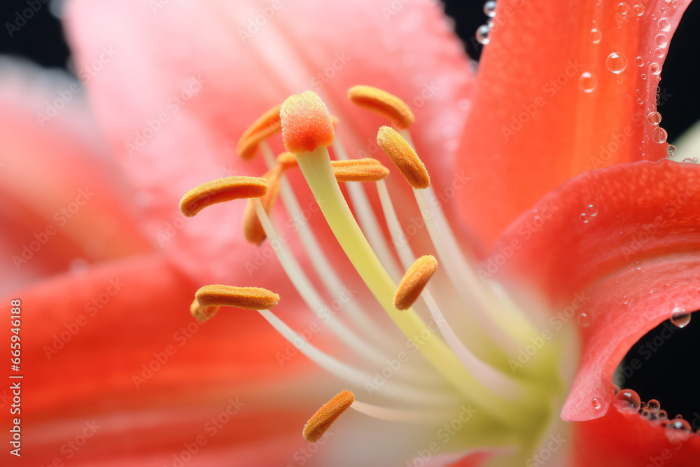 Wall mural Detailed Macro Shot of Red Flower's Stamens - Floral Beauty in Close-Up