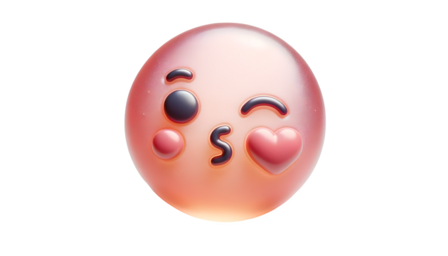 3D Blowing Kiss Emoji with Heart