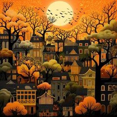 Kussenhoes cartoon autumn scene landscape © Danu