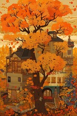 cartoon autumn scene landscape