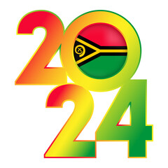 Happy New Year 2024 banner with Vanuatu flag inside. Vector illustration.