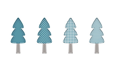 Hand drawn blue and white Christmas  tree material. Set of 4 different patterns. Suitable for Christmas cards, Christmas posters, Greeting cards, Posters, postcards,banner, promotions and advertising.