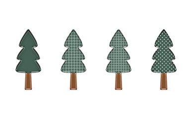 Hand drawn green and red Christmas  tree material. Set of 4 different patterns. Suitable for Christmas cards, Christmas posters, Greeting cards, Posters, postcards,banner, promotions and advertising.