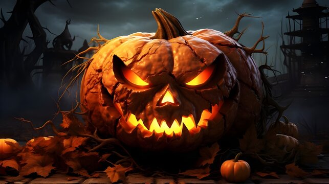 halloween pumpkin, Spooky Halloween Pumpkin in Fire and Darkness, Ghoulish Images 