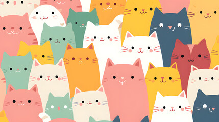 Colorful and Cute Illustrated Cats in Various Shades and Expressions.