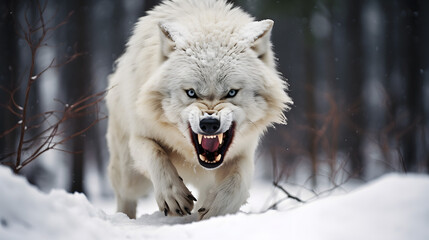 Obraz premium A gray wolf in the woods.