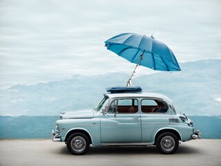 Retro car with umbrella