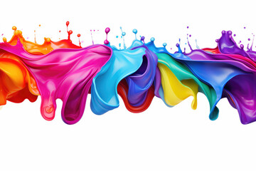 Fototapeta premium Digital art with this image of colorful acrylic paint flowing on a white banner. This panoramic view of artistic expression and creativity, ideal for contemporary design projects.