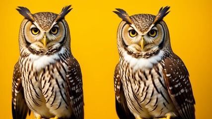 Studio portrait of surprised owl, on studio background. AI Generated