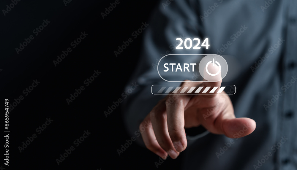 Poster Loading progress from 2023 to 2024 to countdown happy new year.