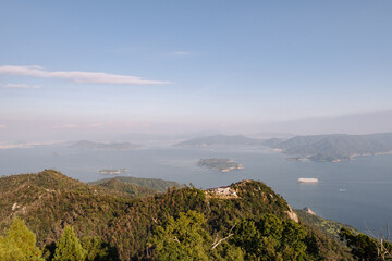 Views from the Mount Misen Observatory on Miyajima (Itsukushima) Island, Japan. Looking east over Hiroshima Bay.