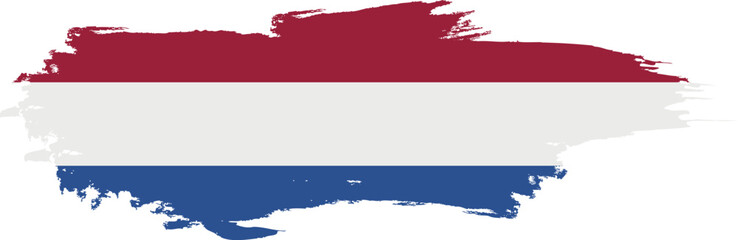 Netherland flag on brush paint stroke.