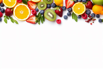 Fruits mix on white background with copy space