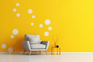 Yellow Elegance: Cozy Room with Modern Chair and Circular Wall Decor