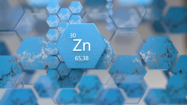 Zinc. Scientific medical research, the effect on human health. The designation of Zinc in the periodic table. 3d rendering