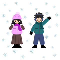 冬服を着た男女の子供のイラスト