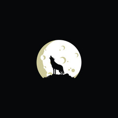 Fototapeta premium Howling Wolf with moon logo vector graphics