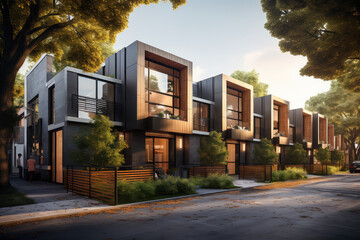Modern modular townhouses, urban residential architecture at its finest. Discover stylish and contemporary homes that are perfect for urban living, modern design and real estate development.