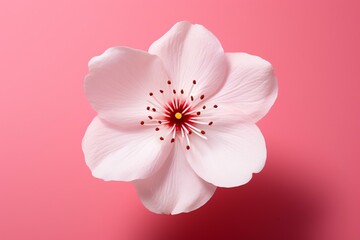 Naklejka na ściany i meble White flower with pink center on pink background, white center on flower's center, pink center on flower's center. Generative AI