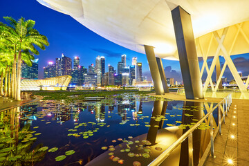 Singapore skyline and Marina Bay at night