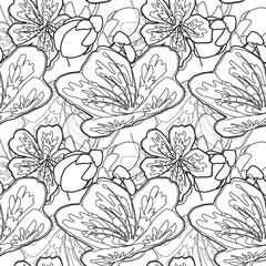 Fototapeta premium Beautiful Sakura Flower Line Art Seamless Surface Pattern Design for Coloring Book - Pages