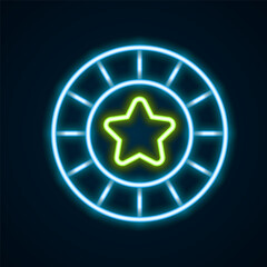 Glowing neon line Casino chips icon isolated on black background. Casino gambling. Colorful outline concept. Vector