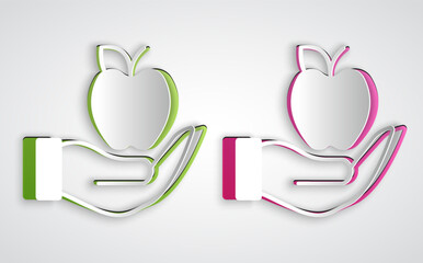 Paper cut Apple icon isolated on grey background. Excess weight. Healthy diet menu. Fitness diet apple. Paper art style. Vector