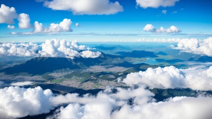 blue sky with clouds from above. AI Generated - obrazy, fototapety, plakaty