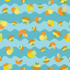 Orange, Lemon and Lime Slice Seamless Surface Pattern Design