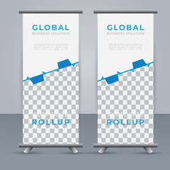 
professional Roll up banner template with blue  shapes