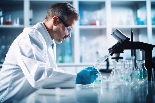 Scientist carefully handles samples in the lab. This high-quality image provides copyspace for text, making it ideal for a range of healthcare and research concepts.