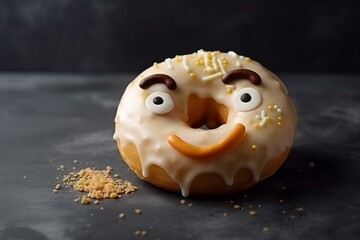 Funny vanilla donut with face. Generative AI