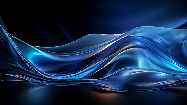 Abstract blue background, Blue abstract Swirl waves, sound waves on black background with copyspace for tex