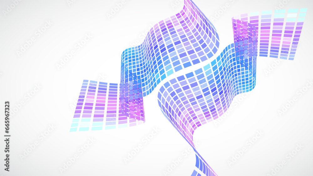 Poster abstract retro background. waves are made of squares. pixel art vector illustration.