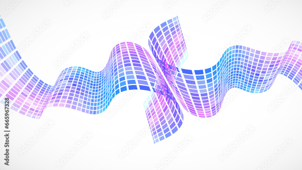 Poster abstract retro background. waves are made of squares. pixel art vector illustration.