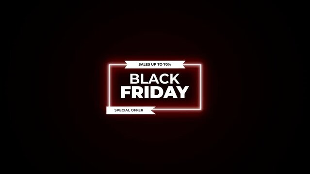 Neon Effect Black Friday Typography Animation Video with black friday text with boxes and ribbons