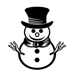 Festive Snowman Vector Illustration for Winter Holidays, Perfect for Christmas Cards, Holiday Decorations, and Winter-Themed Projects - Cute, Smiling Snowman Character in Red Scarf and Top Hat