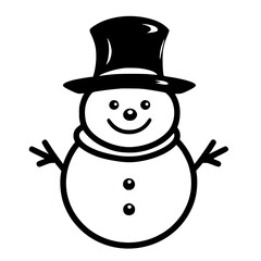 Festive Snowman Vector Illustration for Winter Holidays, Perfect for Christmas Cards, Holiday Decorations, and Winter-Themed Projects - Cute, Smiling Snowman Character in Red Scarf and Top Hat