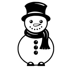 Festive Snowman Vector Illustration for Winter Holidays, Perfect for Christmas Cards, Holiday Decorations, and Winter-Themed Projects - Cute, Smiling Snowman Character in Red Scarf and Top Hat