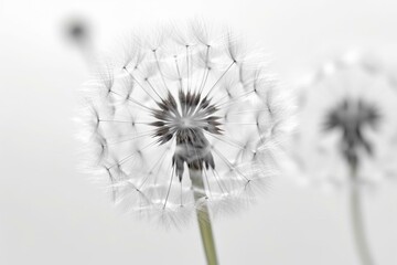 Dandelion on clean white background with a vintage and minimalist appearance. Generative AI