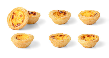 Set of egg tart isolated on white background with clipping path.