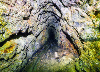 View inside an scary abandoned mine tunnel in Slovakia