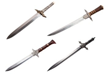 Medieval style silver stiletto on white transparent background