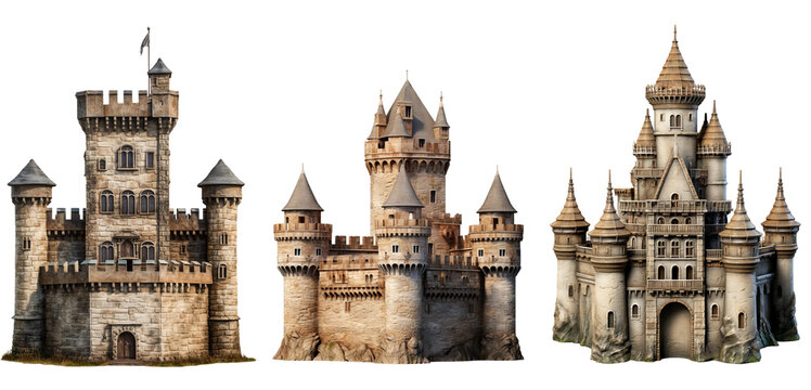 Medieval castle on white transparent background