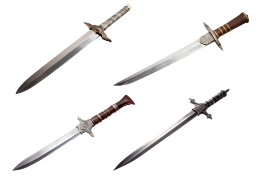 Medieval style silver stiletto on white transparent background