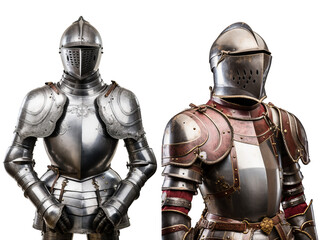 Medieval style silver samurai armor on white transparent background