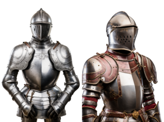 Medieval style silver samurai armor on white transparent background